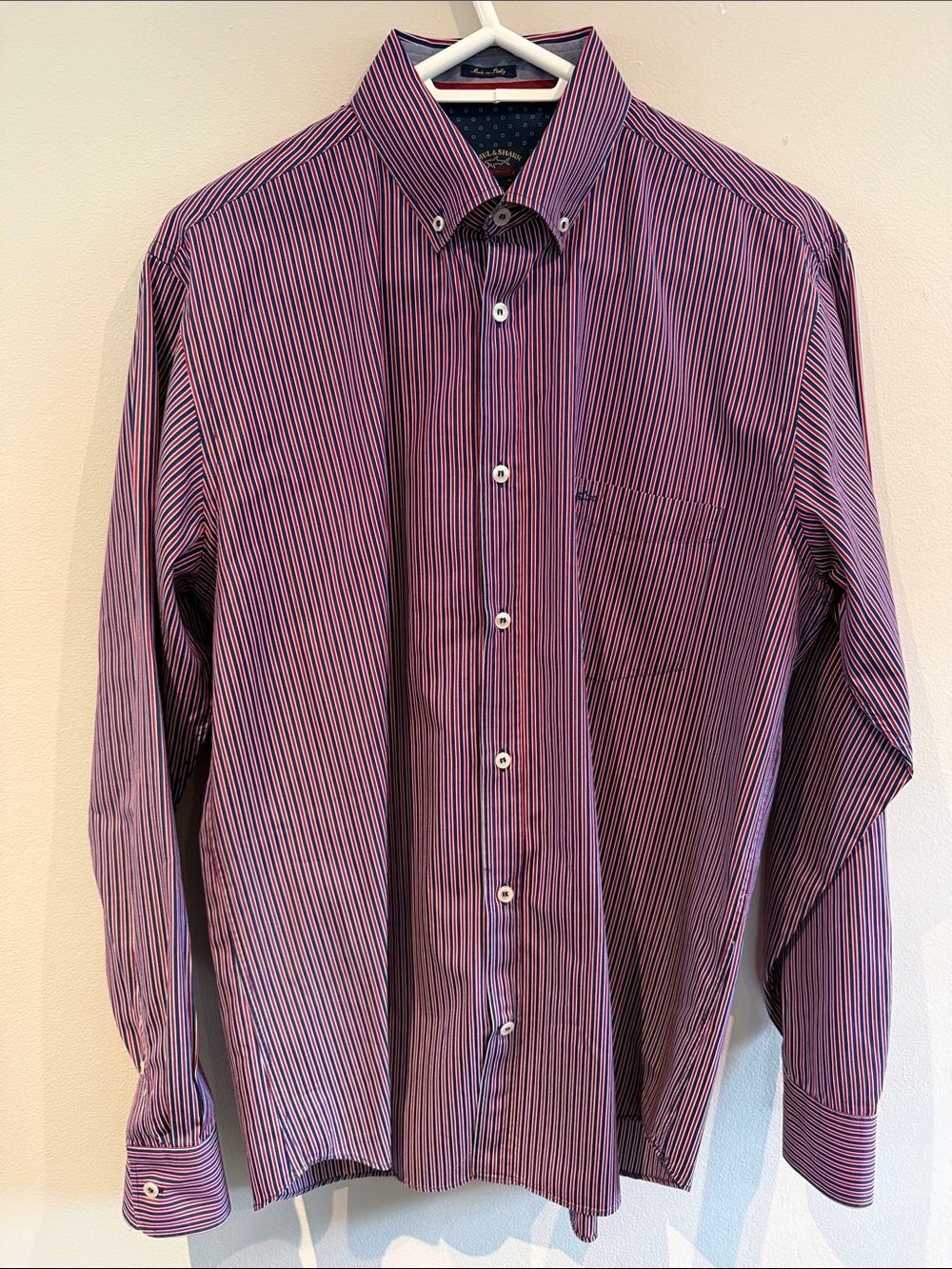 Paul & Shark Men's Purple and Blue Striped Button-Down Shirt
